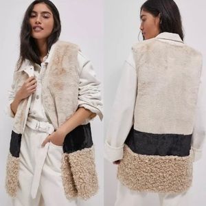 Anthropologie Striped Faux Fur & Shearling Mixed Material Vest